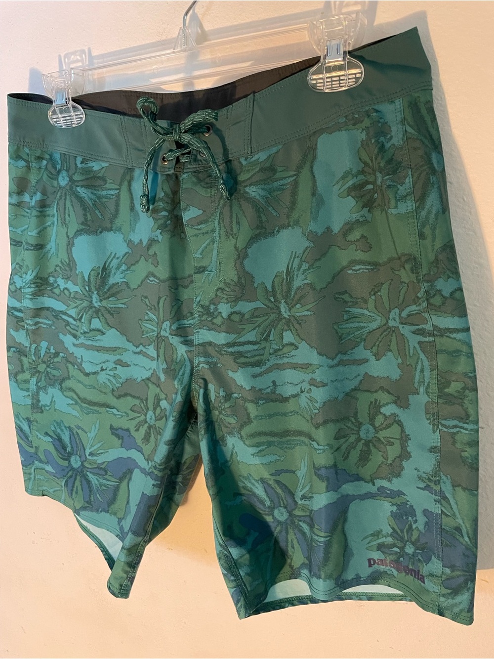 Patagonia Teal and Dark Green Floral Board Shorts